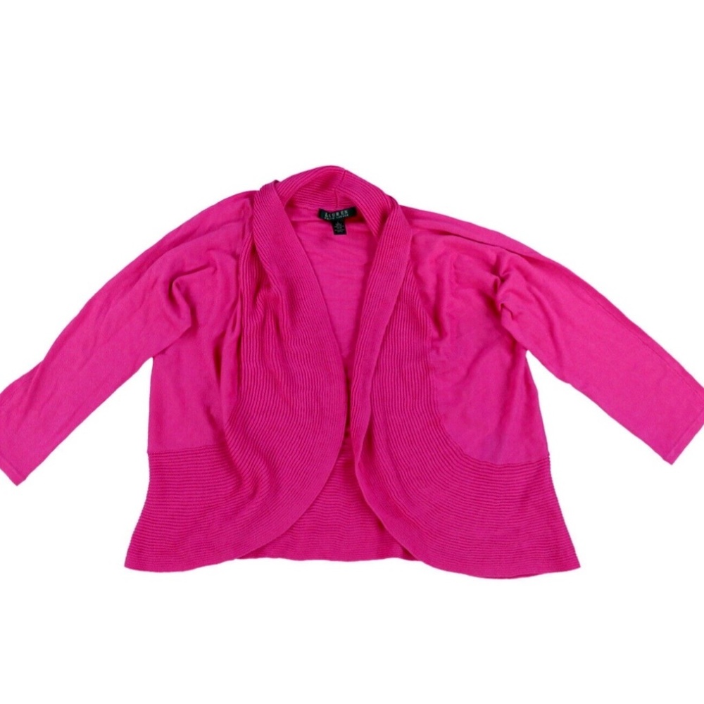 Lauren Ralph Lauren Cotton Cardigan Sweater Dolman Sleeved Open Magenta Pink M